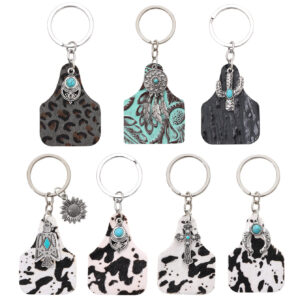 Wholesale Vintage Farm Sign Cow Hair Cow Pattern Alloy Cross Keychain