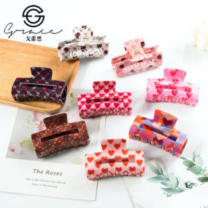 Wholesale Rose Flower Heart Valentine's Day Rectangular Appearance August New Grabber Hairpin Korean Style Square Sweet