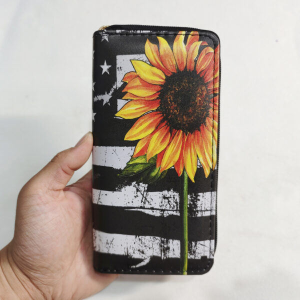 Wholesale Sunflower Long PU Zipper Printed Wallet
