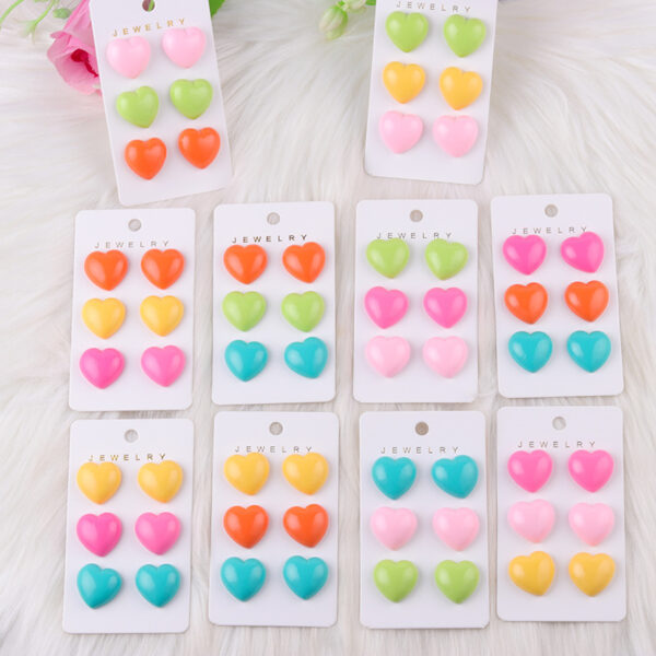 Wholesale Japanese Style Fresh Candy Colored Love Three Piece Set Acrylic Simple and Fashionable Earrings