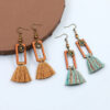 Wholesale Bohemian Square Tassel Long Wooden Earrings