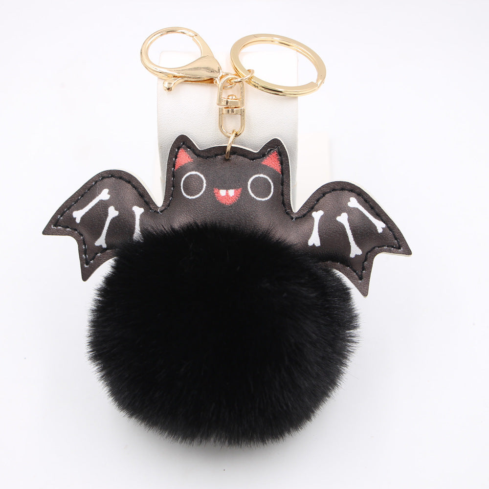 Wholesale PU Leather Bat Fur Ball Keychain