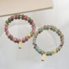 Wholesale Colorful Round Bead Four-leaf Clover Sweet Garnet Bracelet