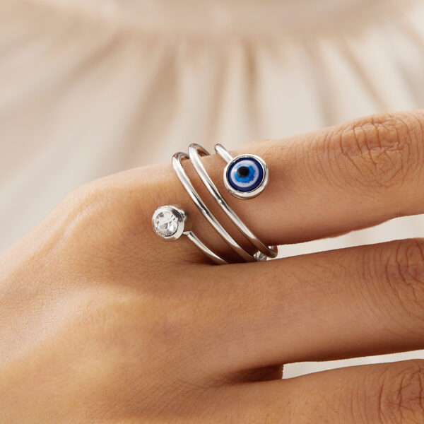 Wholesale Turkish Blue Eye Stainless Steel Evil Eye Open Adjustable Ring