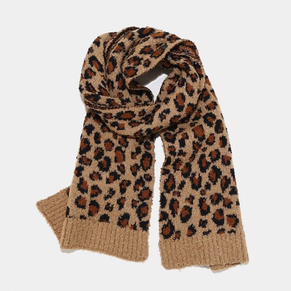 Wholesale Autumn and Winter Cold-proof and Warm Thickened Wool Knitted Leopard Print Scarf and Gloves Three-piece Set