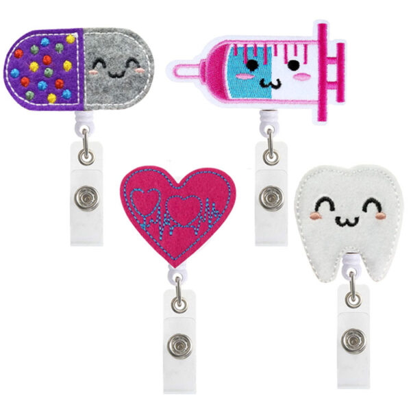 Wholesale Badge Reels Cartoon Felt Embroidery Badge Scroll Retractable Keychain