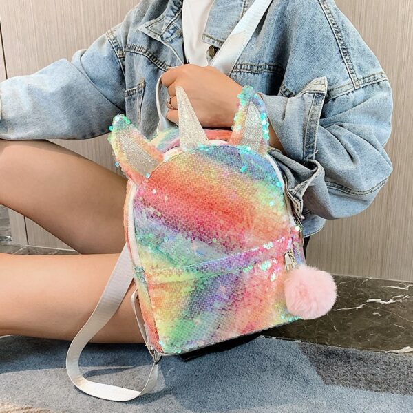 O1CN01pSYdvg1e7tkmfmw67_2214526063825-0-cib Wholesale Colorful Children's Hair Ball Unicorn Sequin PVC Backpack