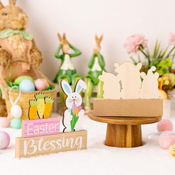 Wholesale of Easter Bunny Floral Wooden Decorations