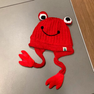 Big red frog/knitted ear protection hat / One size fits all
