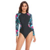 Wholesale Surf Wear Triangular One-Piece Swimsuit Long Sleeve Zipper Color Printing Swimwear