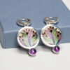 Wholesale Creative Flower Inlaid Purple Diamond Luxury Antique Silver Round Swing Earrings