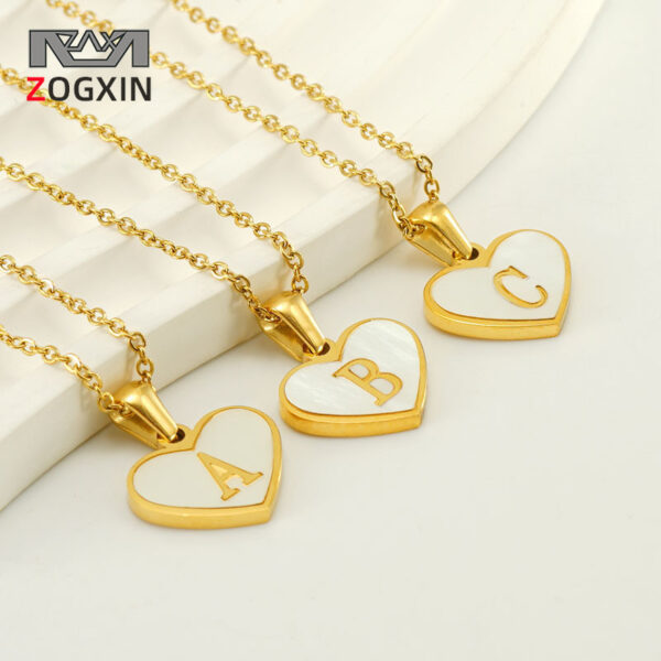 Wholesale 26 English Letters Love Heart Inlaid with Shell Stainless Steel Necklace