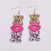 Wholesale Mother's Day MOM Leopard Pink Lip Print Wooden Earrings