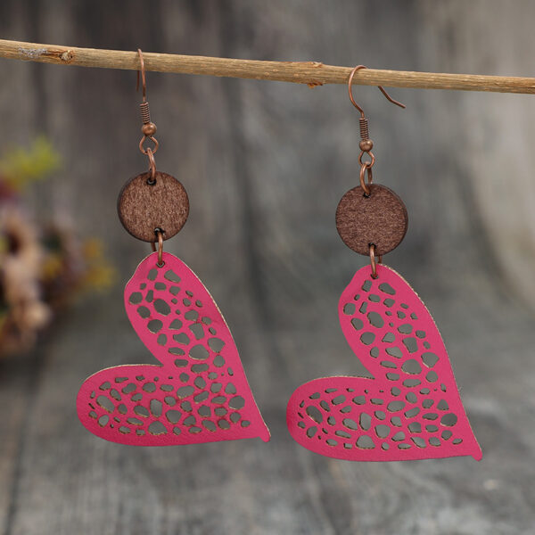 Wholesale Valentine's Day Retro Style Mesh Love Leather Earrings