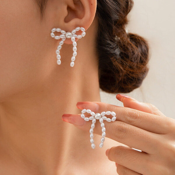 Wholesale Bow French Tassel Earrings Simple Light Luxury Imitation Pearl Earrings