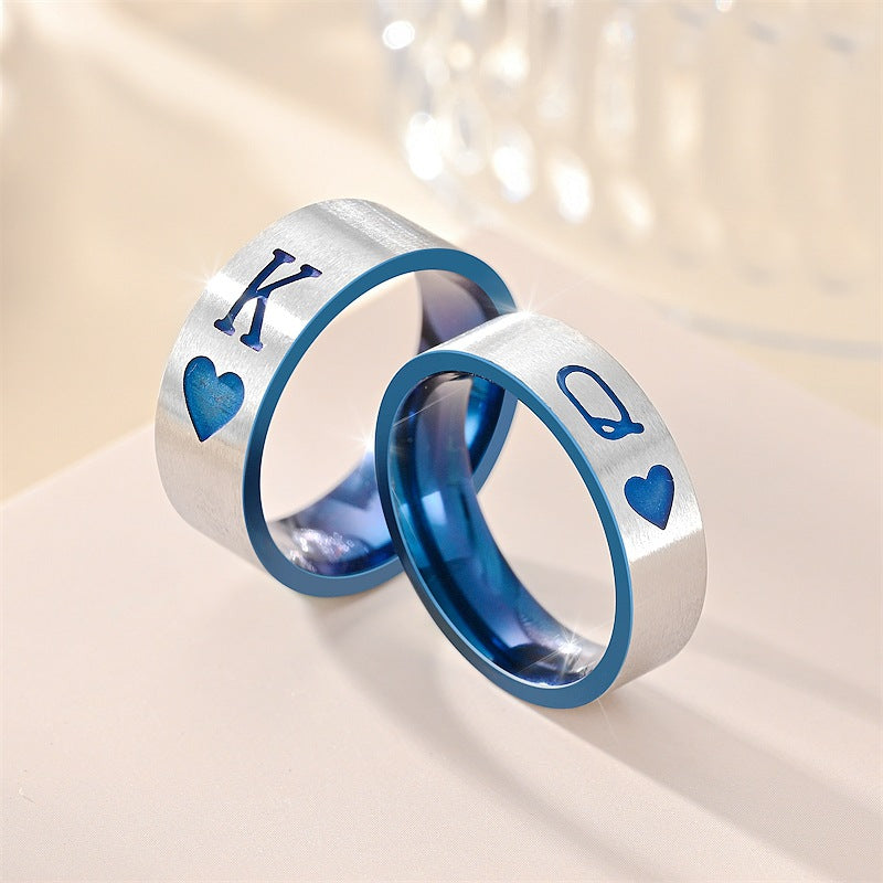 Wholesale Playing Card K Q Valentine's Day Titanium Steel Rings
