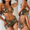 Wholesale Three-Piece Set Solid Color Foil Stamping Glossy Lace Up Swimwear