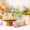 Wholesale Easter Three-dimensional Colored Rabbit Wooden Decorations