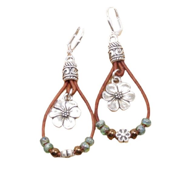 Wholesale Leather Cord Flower Alloy Earrings