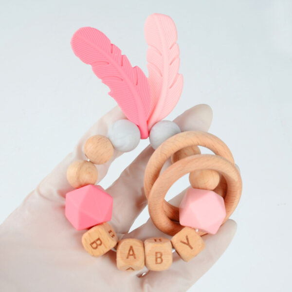 Wholesale Baby Wooden Teether Bracelet Rattle Silicone Bead Micro Stick TOY