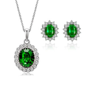 Wholesale Rhinestone Emerald Gemstone Alloy Earrings Jewelry Set