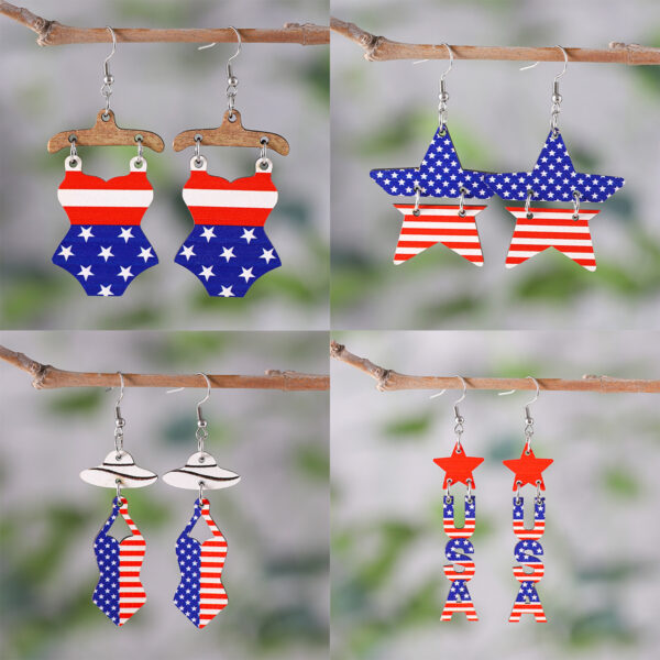 Wholesale Star Stripe Love Swimsuit Dwarfs Double Sided Wood Earrings