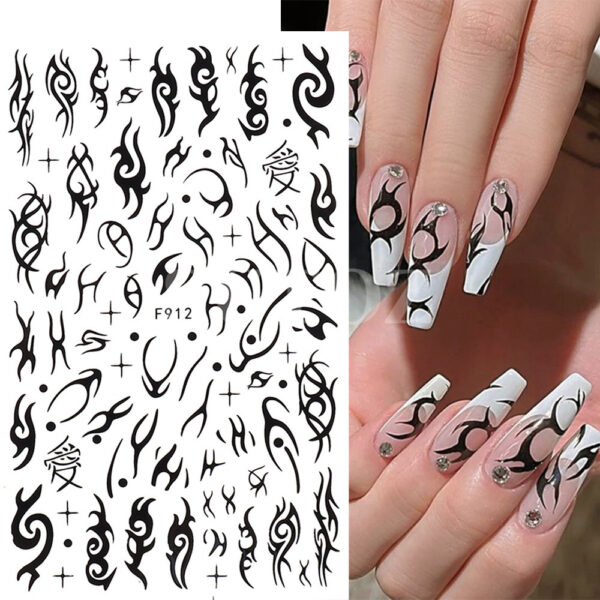 Wholesale Black and White Snake Rose Nail Art Stickers