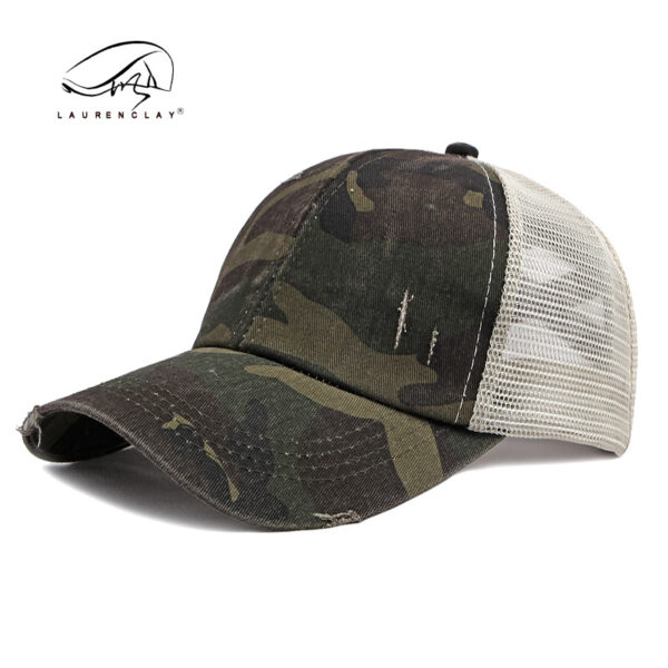 Wholesale Breathable Mesh Washed Distressed Crossover Ponytail Baseball Cap