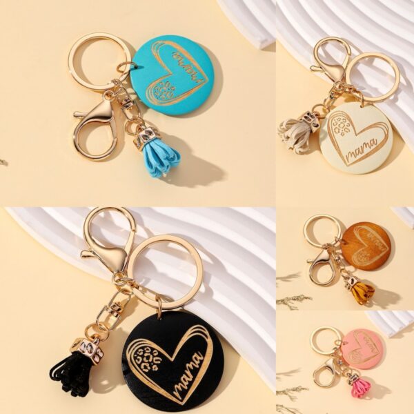 Wholesale Mother's DayMAMA Colorful Wooden Sign Tassel Keychain