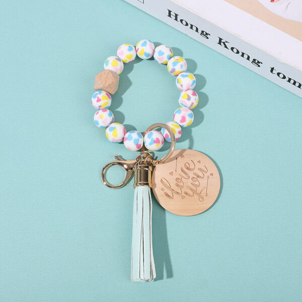 Wholesale Tassel Printing Silicone Beaded Wrist Keychain
