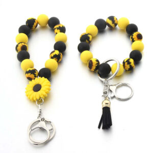 Wholesale Sunflower Silicone Beaded Wrist Keychain