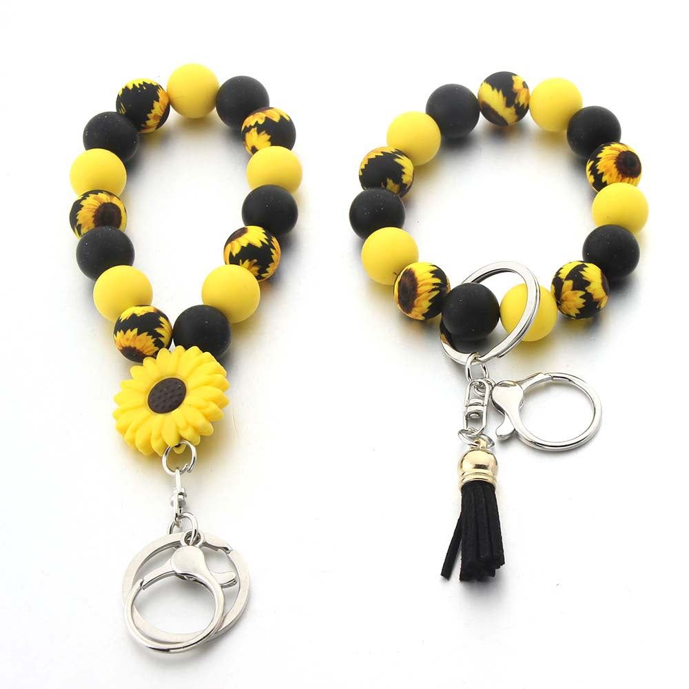 Wholesale Suower Silicone Beaded Wrist Keychain