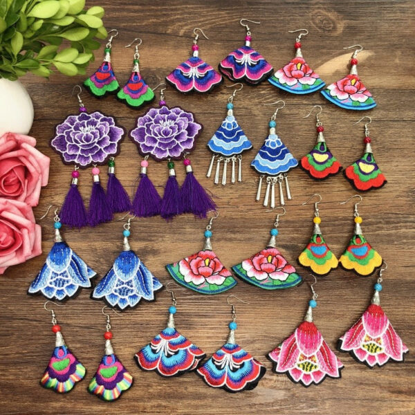 Wholesale Embroidery Flower Fabric Earrings