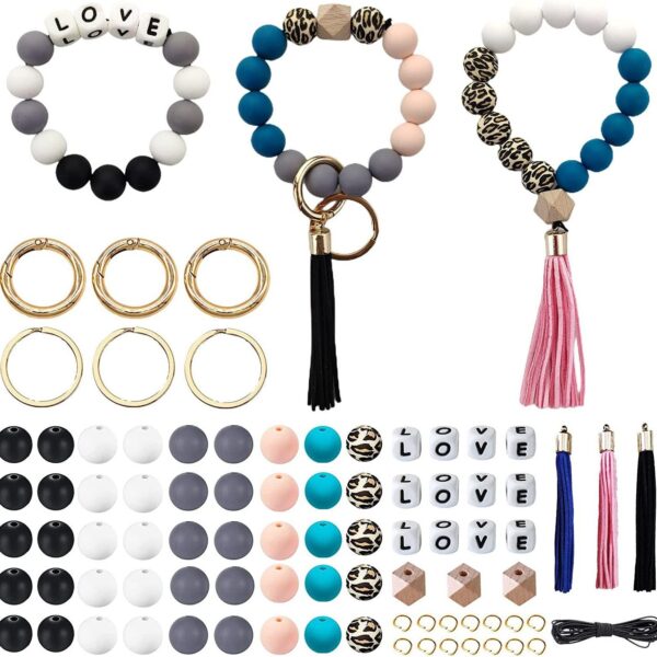 Wholesale 84 Pieces of Silicone Beads, Silicone Beads, 15mm Candy Colored DIY Wrist Keychain Kit