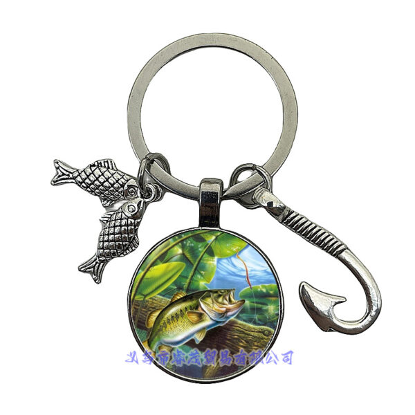 Wholesale Fishing Enthusiasts Time Gemstone Fish Hook Metal Keychain