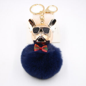 Navy blue / Cool Dog fur ball keychain