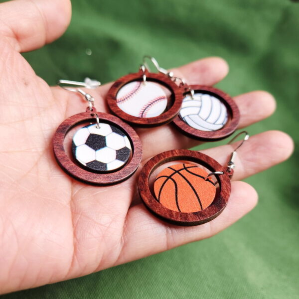 Wholesale Sports Football Round Wooden Earrings