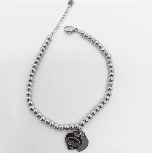 Wholesale Double Heart Bead Titanium Steel Peach Heart Pendant Love Epoxy Bracelet