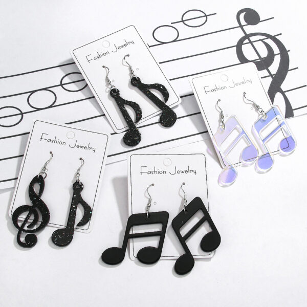 O1CN01q5xjlE1TQG1JhSf45_2207499512376-0-cib Wholesale Creative Musical Note Black Transparent Colorful Earrings