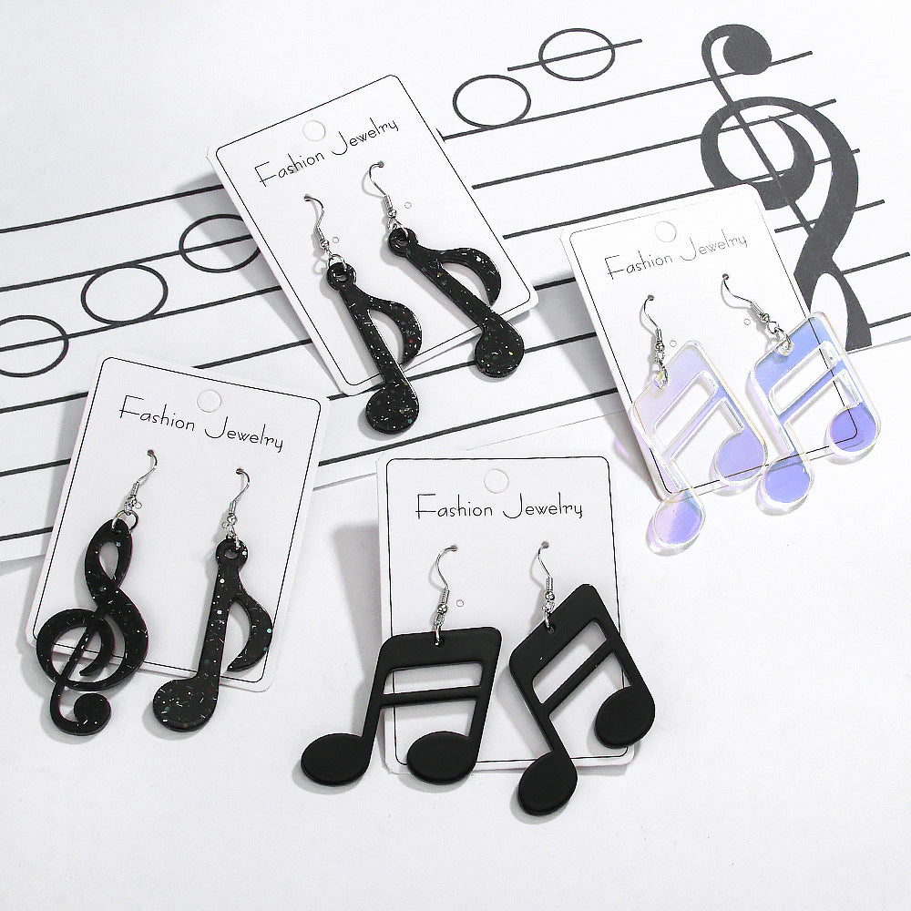 Wholesale Creative Musical Note Black Transparent Colorful Earrings