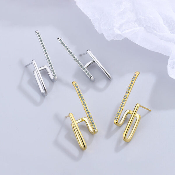 Wholesale Irregular Inlaid Zirconium Single Row Copper Earrings