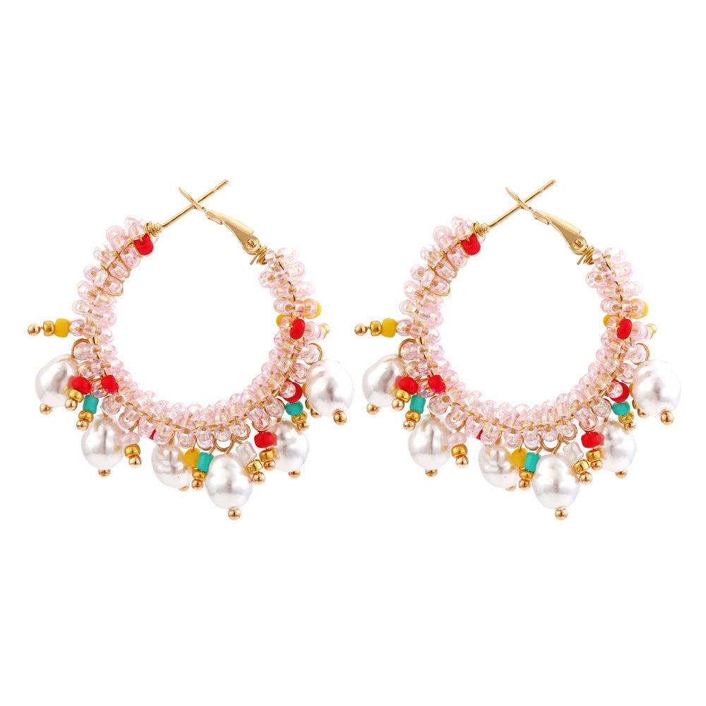 Wholesale Boho Beaded Rice Beads Hand Wrapped Earrings