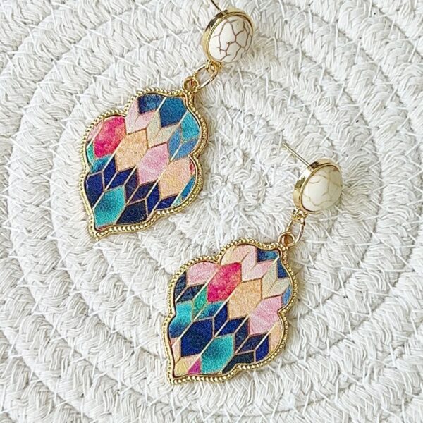 Wholesale Leather Alloy Turquoise Color Quadrilateral Earrings