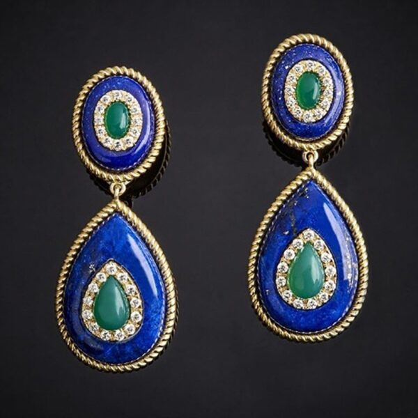 Wholesale Gold Plated Diamond Gems Metal Earrings