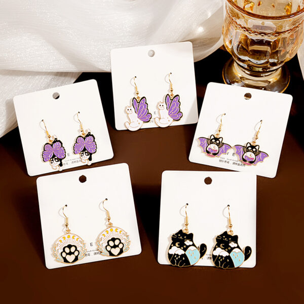 Wholesale Jewelry Drip Paint Cat Cartoon Alloy Earrings