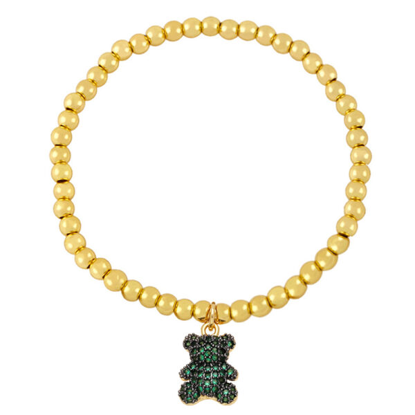 Wholesale Cute Bear Pendant Bracelet Copper Plated 18K Gold Handmade Beaded Elastic Bracelet