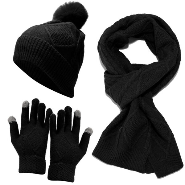 Wholesale Autumn and Winter Cold-proof and Warm Thickened Woolen Knitted Scarf and Gloves Three-piece Set
