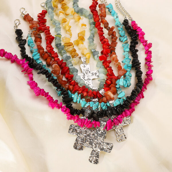 Wholesale Irregular Western Cowboy Style Natural Stone Turquoise Cross Necklace