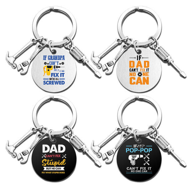 Wholesale Father's Day Hammer Wrench Screwdriver Color Printed Stainless Steel Keychain
