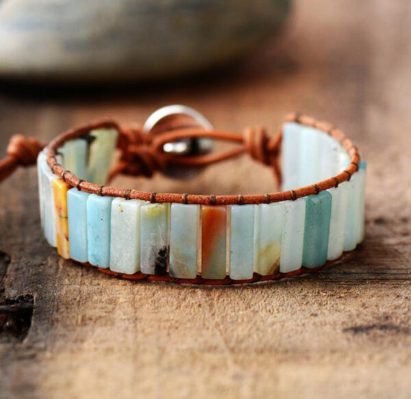 Wholesale Natural Stone Square Tube 4*13MM Leather Beaded Bracelet